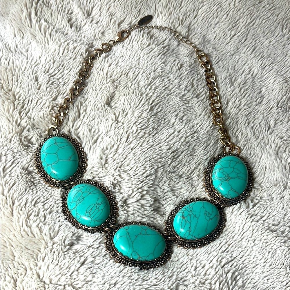 Plunder Turquoise Like Gold Western Necklace 22”
